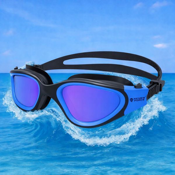 Okulary pływackie polaryzacyjne UV Anti-Fog szerokim polem widzenia 180&deg;, Niebieski