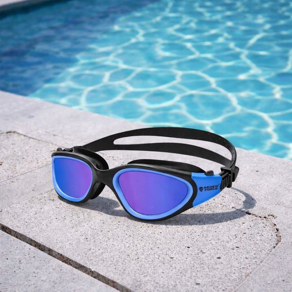 Okulary pływackie polaryzacyjne UV Anti-Fog szerokim polem widzenia 180&deg;, Niebieski