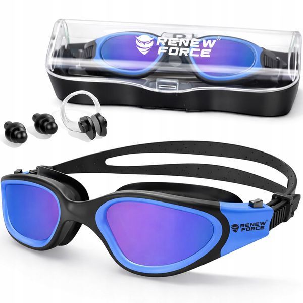 Okulary pływackie polaryzacyjne UV Anti-Fog szerokim polem widzenia 180&deg;, Niebieski