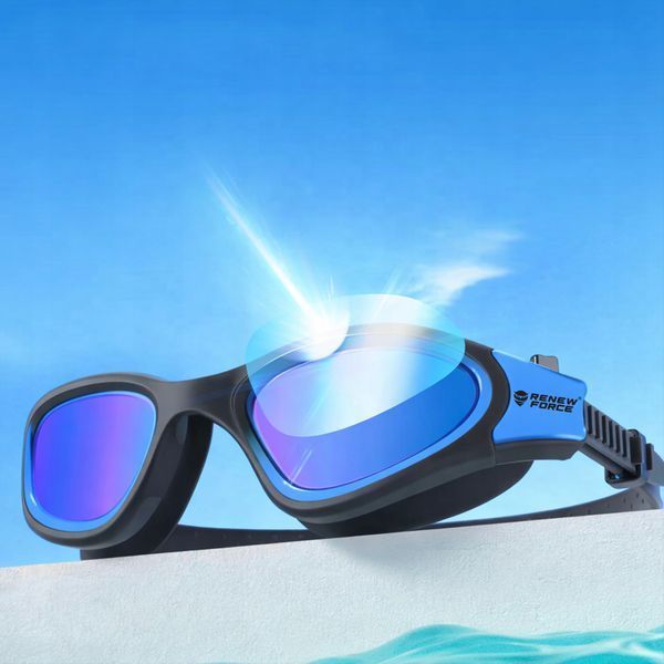 Okulary pływackie polaryzacyjne UV Anti-Fog szerokim polem widzenia 180&deg;, Niebieski