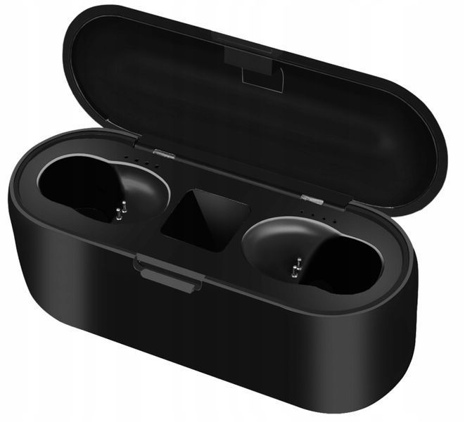 Słuchawki Bezprzewodowe Sportowe Bluetooth Dokanałowe z Etui Ładującym, Czarny