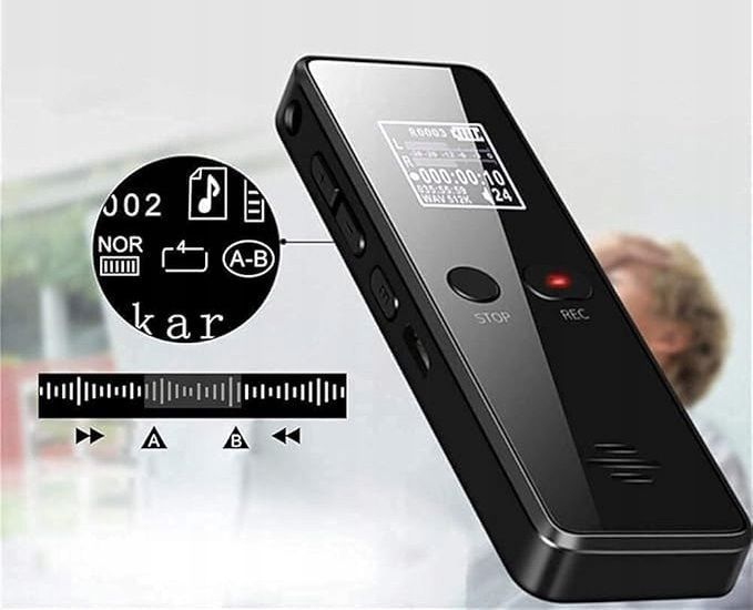 CYFROWY DYKTAFON REJESTRATOR GŁOSU Z FUNKCJĄ ODTWARZANIA ŁADOWANY PRZEZ USB, Czarny