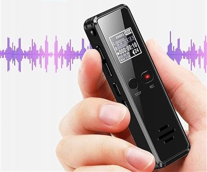 CYFROWY DYKTAFON REJESTRATOR GŁOSU Z FUNKCJĄ ODTWARZANIA ŁADOWANY PRZEZ USB, Czarny