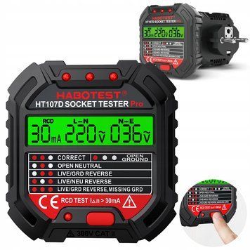 TESTER NAPIĘCIA GNIAZD SIECIOWYCH ELEKTRYCZNYCH GNIAZDEK KONTAKT&Oacute;W LCD RCD