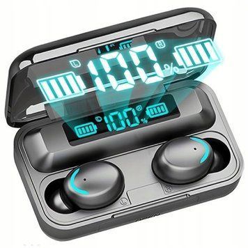 Słuchawki bezprzewodowe TWS Bluetooth 5.0 z etui powerbank 1200mAh, Czarny