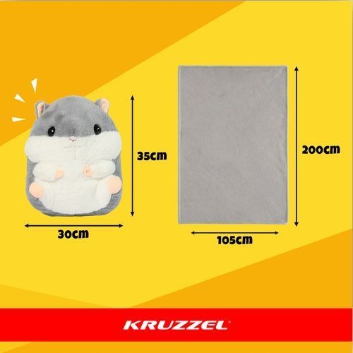 Maskotka Śpiący Chomik 3w1 Kruzzel &ndash; Koc 105x200, Poduszka, Pluszak, Szary