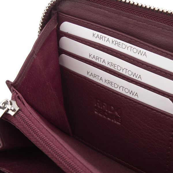 Portfel damski sk&oacute;rzany r&oacute;żowy RFID na zamek pojemny organizer, R&oacute;żowy