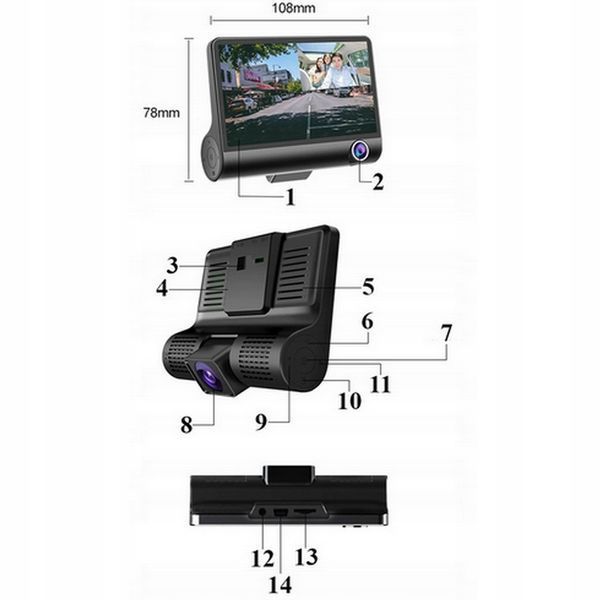 Wielofunkcyjny rejestrator jazdy Full HD &ndash; 3 kamery i wsparcie cofania