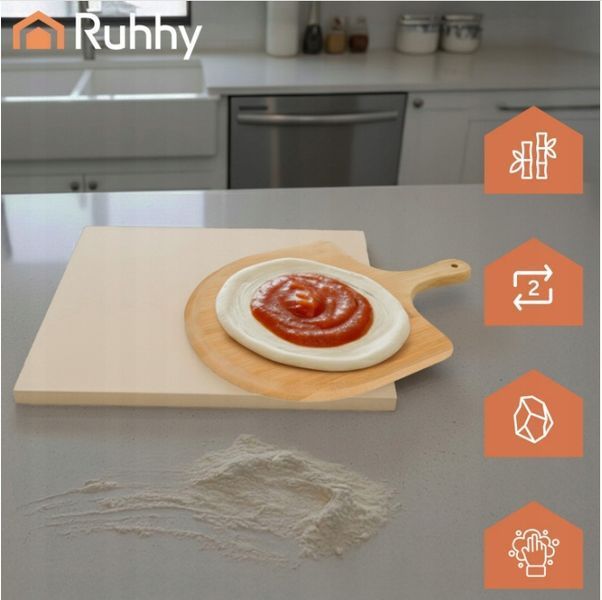 Kamień do Pizzy Ruhhy 38x36 cm z Łopatką Bambusową 2w1 Deska XXL Kordieryt