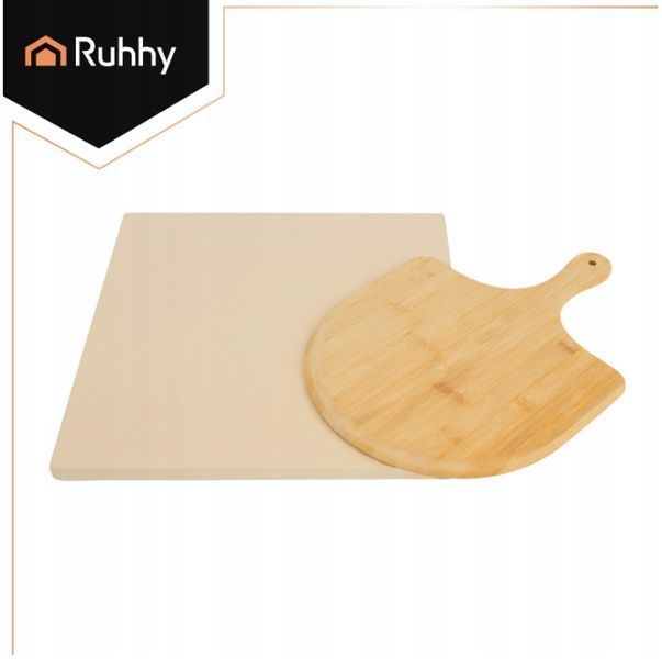 Kamień do Pizzy Ruhhy 38x36 cm z Łopatką Bambusową 2w1 Deska XXL Kordieryt