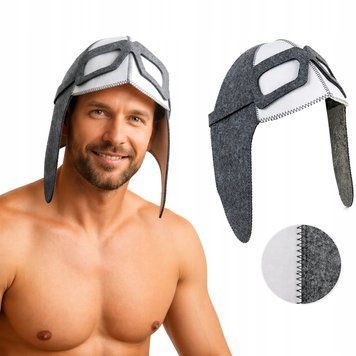 Czapka do sauny filcowa aviator ochrona głowy włos&oacute;w szara