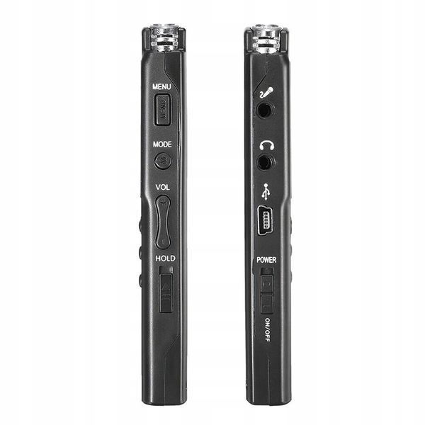 Profesjonalny Dyktafon 16GB Podsłuch z Dwoma Mikrofonami Audio MP3, Czarny