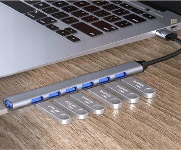 Hub USB Iso Trade adapter 1xUSB 3.2 6xUSB 2.0 rozdzielacz aktywny czarny