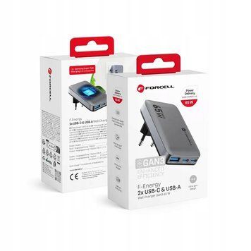 FORCELL VT-47 GaN Slim ładowarka sieciowa 2x USB-C + USB PD QC4.0 4A 65W, Szary