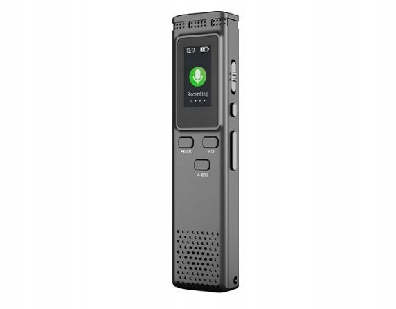Mini dyktafon cyfrowy 64GB - ekran LCD rejestrator głosu, nagrań i notatek, Czarny