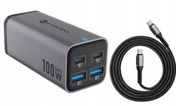 Zestaw ładowarki Forcell F-Energy GaN3 100W + kabla Forcell C260 USB-C 100W, Szary