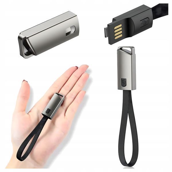 Kabel Ładowarka Brelok Smycz do Danych USB-C - USB-A Szybkie Ładowanie, Czarny
