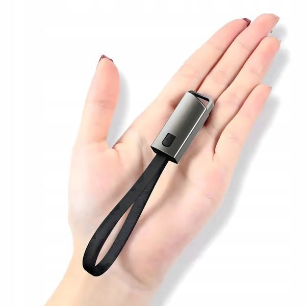 Kabel Ładowarka Brelok Smycz do Danych USB-C - USB-A Szybkie Ładowanie, Czarny