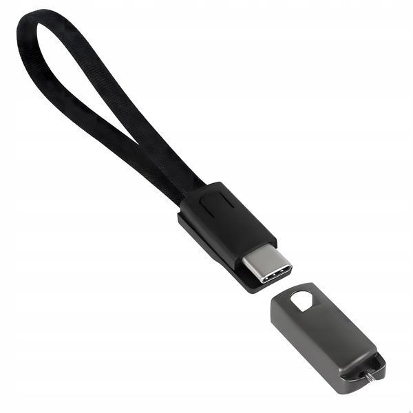 Kabel Ładowarka Brelok Smycz do Danych USB-C - USB-A Szybkie Ładowanie, Czarny