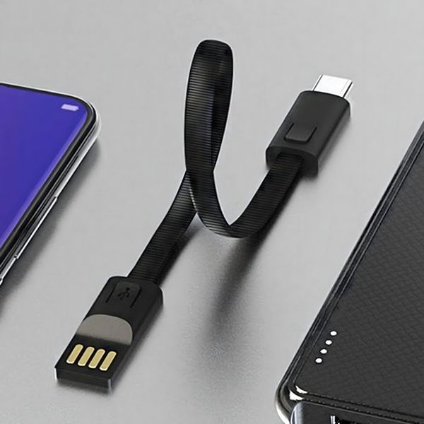 Kabel Ładowarka Brelok Smycz do Danych USB-C - USB-A Szybkie Ładowanie, Czarny