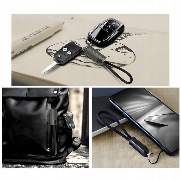 Kabel Ładowarka Brelok Smycz do Danych USB-C - USB-A Szybkie Ładowanie, Czarny