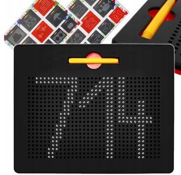 Duża tablica magnetyczna XXL z kulkami 714 sztuk i wzornikami do rysowania, Czarny