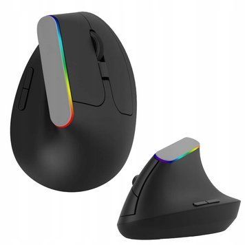 Ergonomiczna mysz wertykalna bezprzewodowa Bluetooth RGB USB-C 1600 DPI, Czarny