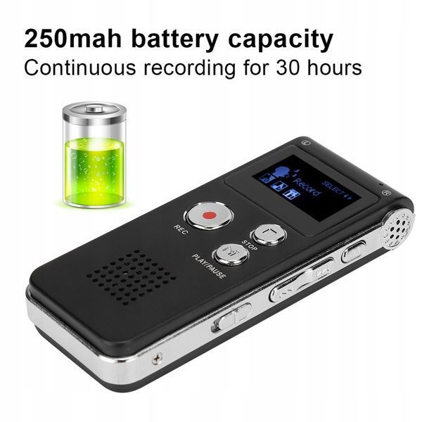 Dyktafon cyfrowy SK-012 16GB z długim nagrywaniem i odtwarzaczem MP3, Czarny