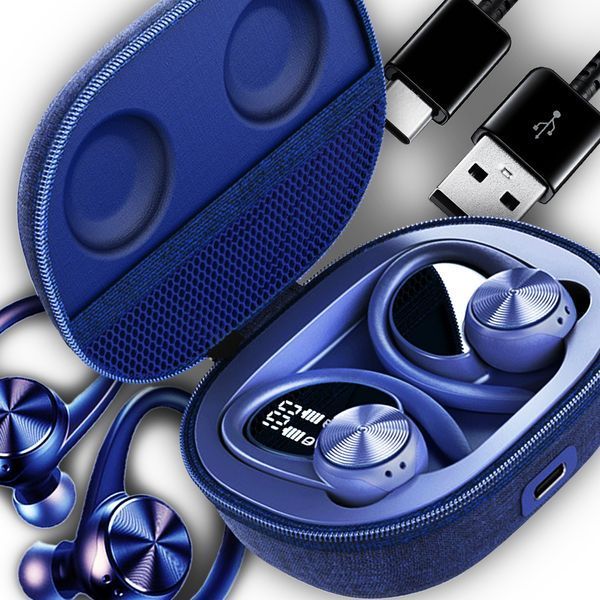 STEROWANE DOTYKIEM Słuchawki Bezprzewodowe Douszne Bluetooth 5.0 NIEBIESKIE, Niebieski
