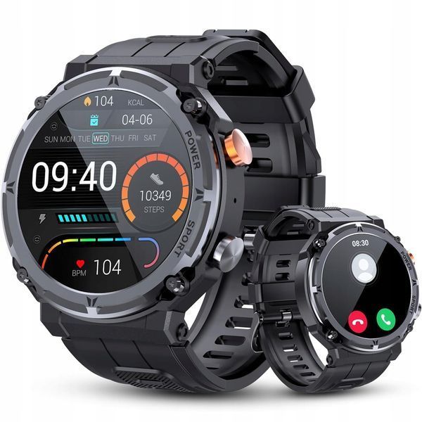 Smartwatch męski CP21 z rozmowami Bluetooth, pulsometrem i ciśnieniomierzem, Czarny