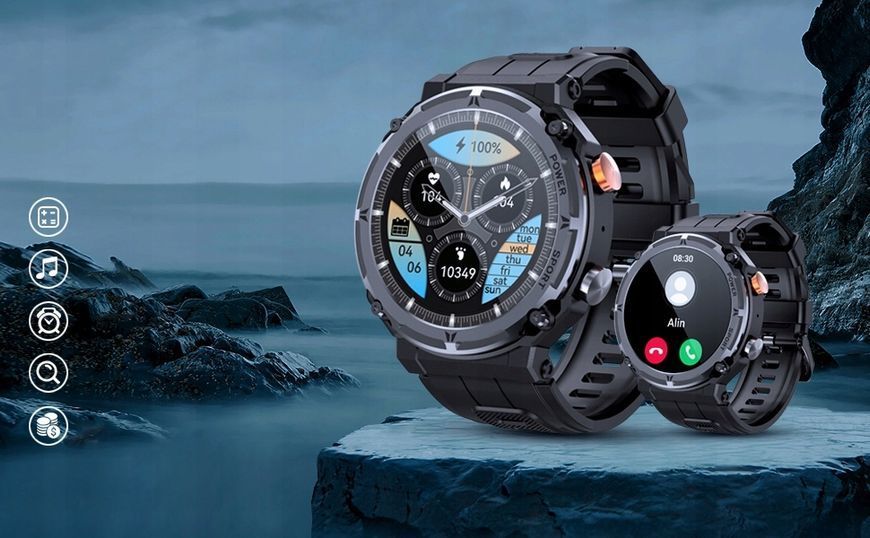 Smartwatch męski CP21 z rozmowami Bluetooth, pulsometrem i ciśnieniomierzem, Czarny