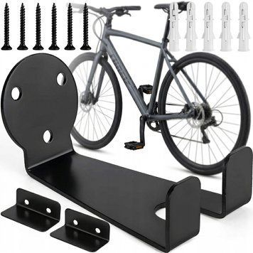 Wieszak rowerowy ścienny pionowy stal 3 mm do garażu stalowy 60 kg zestaw, Czarny