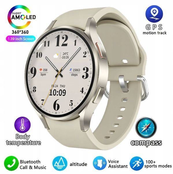 Smartwatch 1.39" 360x360 Bluetooth Puls Krokomierz Asystent, Biały