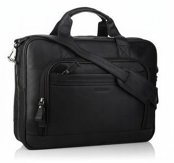 BETLEWSKI Torba Męska Biznesowa ze Sk&oacute;ry Naturalnej &ndash; Na Laptopa, Czarna, Czarny