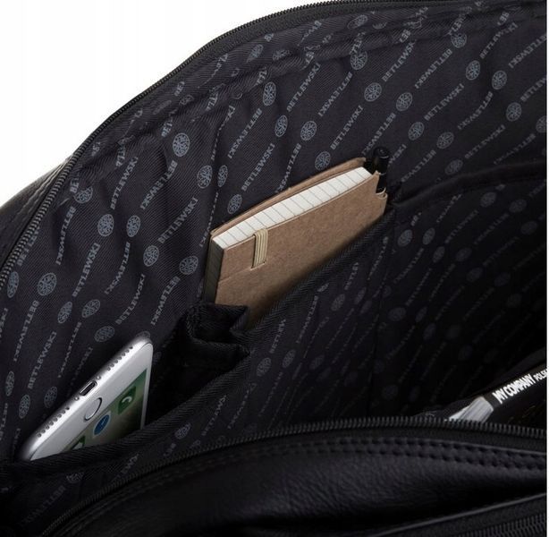 BETLEWSKI Torba Męska Biznesowa ze Sk&oacute;ry Naturalnej &ndash; Na Laptopa, Czarna, Czarny