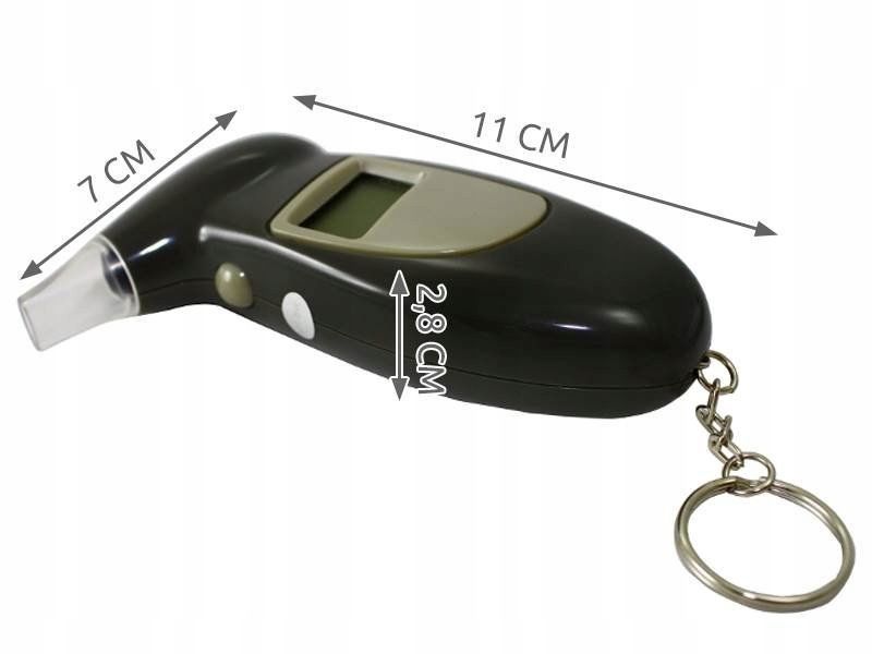 Alkomat Cyfrowy Elektroniczny Tester Trzeźwości LCD Mierzy Promile +Ustniki, Czarny