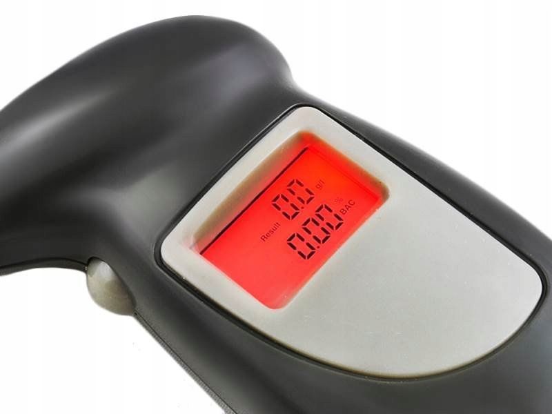 Alkomat Cyfrowy Elektroniczny Tester Trzeźwości LCD Mierzy Promile +Ustniki, Czarny