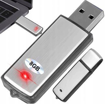 Szpiegowski mini dyktafon podsłuch pendrive dyskretny rejestrator rozm&oacute;w, srebrny