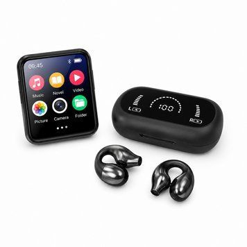 Multimedialny Odtwarzacz MP3 8GB + Słuchawki Sportowe S03 LED, Czarny