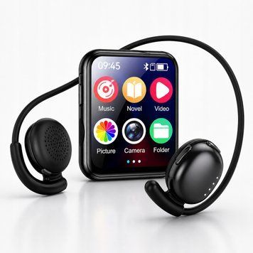 Zestaw MP3 Bluetooth 5.4 8GB kamera + słuchawki sportowe 10h, Czarny