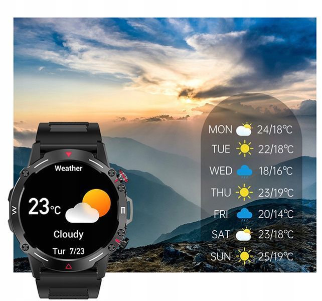 Smartwatch HK87 powiadomienia połączenia Bluetooth sport tętno ciśnienie, Czarny