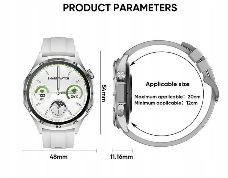Smartwatch MT300 Asystent Głosowy, Monitor Stresu, Tryby Sportowe, srebrny