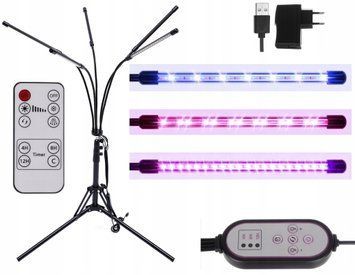 Lampa do wzrostu roślin 4 ramiona LED statyw 80 diod Grow Light pilot timer