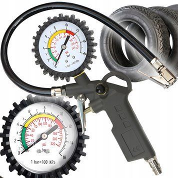PISTOLET DO POMPOWANIA K&Oacute;Ł Z MANOMETREM 16 BAR 220 PSI 370MM 1/4" GUMOWY