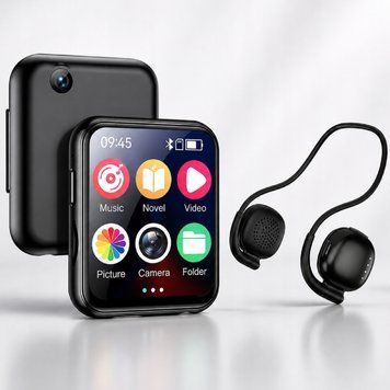 Komplet MP3 Bluetooth 5.4 ekran 2" + słuchawki sportowe IPX7, Czarny