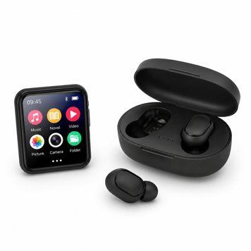 Komplet Multimedialny Odtwarzacz MP3 8GB + Słuchawki TWS HD, Czarny