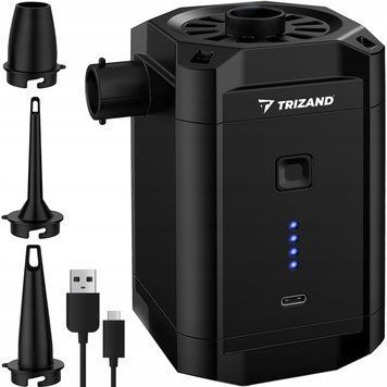Pompka Akumulatorowa Czarna, USB-C, 3 Końc&oacute;wki, 2w1, 5000mAh, Lekka, 30 min
