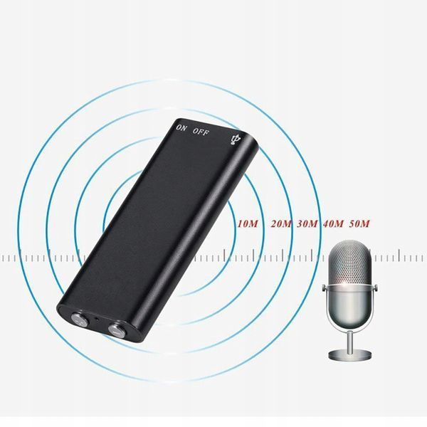 Mini dyktafon z pamięcią 8GB i nagrywaniem VOX i długim czasem pracy, Czarny