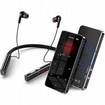 Zestaw MP4 odtwarzacz 16GB Bluetooth + słuchawki neckband 100h, Czarny