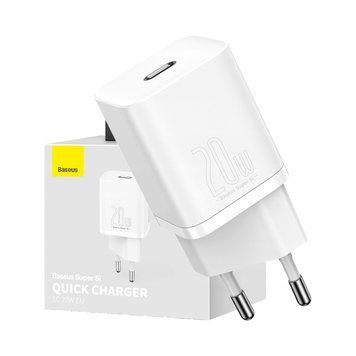 Ładowarka sieciowa Baseus USB-C 20W PD QC biały, Biały